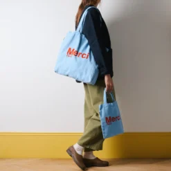 Merci - Tote Bag en coton - Bleu bébé & Rouge