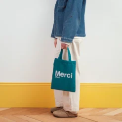 Merci - Tote Bag en coton - Bleu canard & Blanc