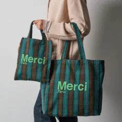 Merci - Tote Bag en coton - Bleu, Marron & Vert