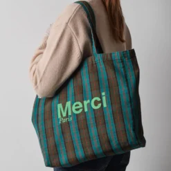 Merci - Tote Bag en coton - Bleu, Marron & Vert