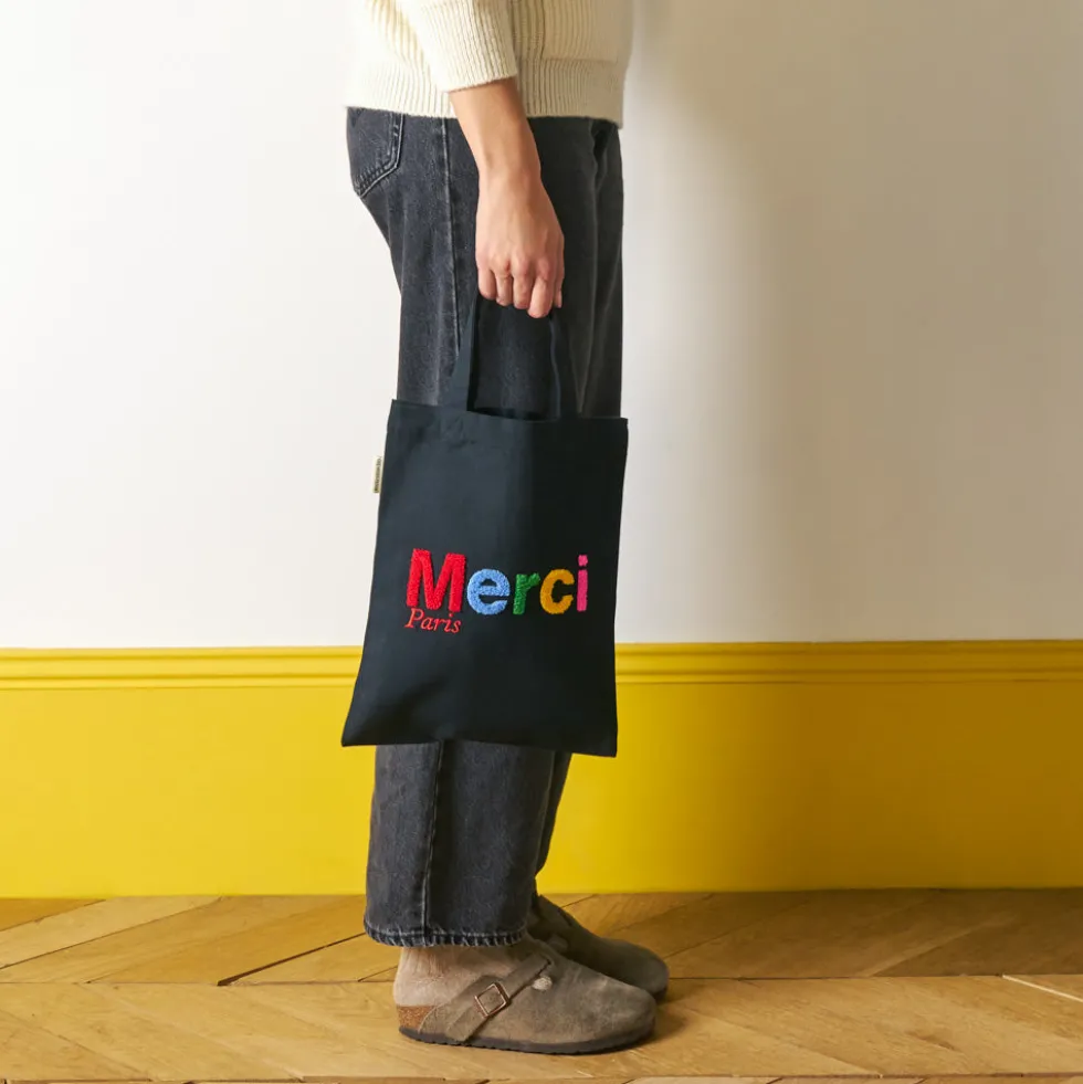 Merci - Tote Bag en coton Bouclette - Noir & Multicolore