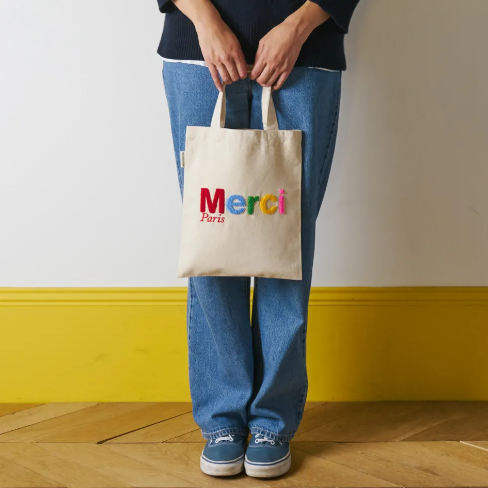 Merci - Tote Bag en coton Bouclette - Ecru & Multicolore