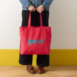 Merci - Tote Bag en coton - Framboise & Turquoise