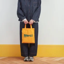 Merci - Tote Bag en coton - Jaune & Bleu canard
