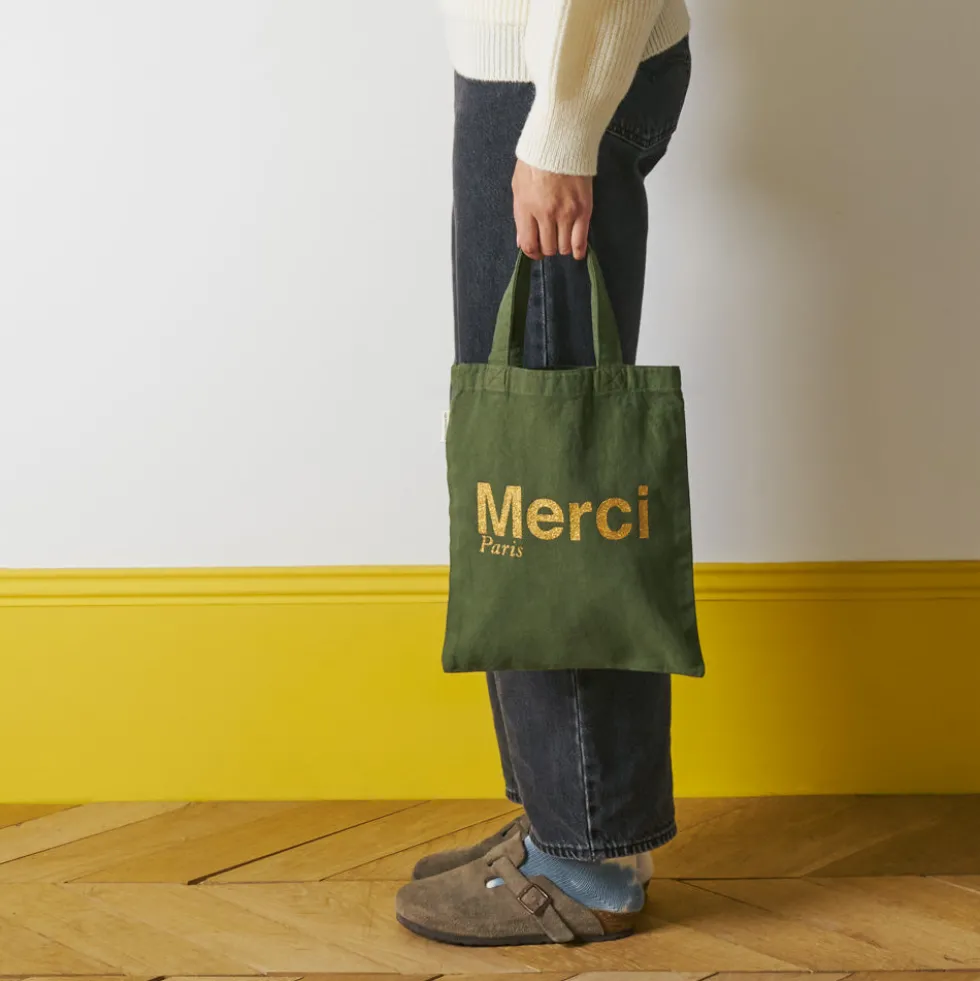 Merci - Tote Bag en coton - Kaki & Doré