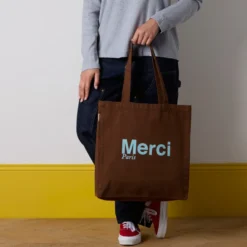 Merci - Tote Bag en coton - Marron & Bleu
