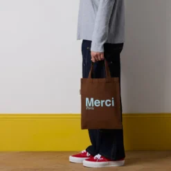 Merci - Tote Bag en coton - Marron & Bleu