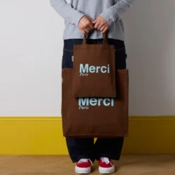 Merci - Tote Bag en coton - Marron & Bleu