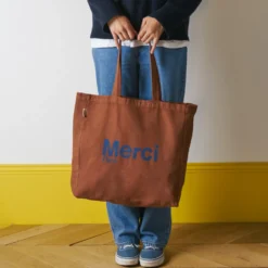 Merci - Tote Bag en coton - Marron & Marine