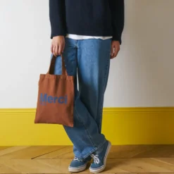 Merci - Tote Bag en coton - Marron & Marine