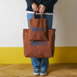 Merci - Tote Bag en coton - Marron & Marine
