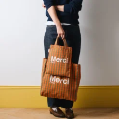 Merci - Tote Bag en coton - Orange, Vert & Crème
