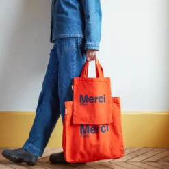 Merci - Tote Bag en coton - Orange & Bleu Marine