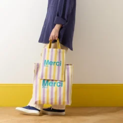 Merci - Tote Bag en coton rayé - Lila & Banane