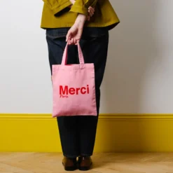 Merci - Tote Bag en coton - Rose Clair & Rouge