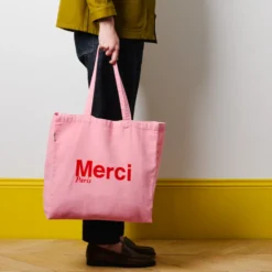 Merci - Tote Bag en coton - Rose Clair & Rouge