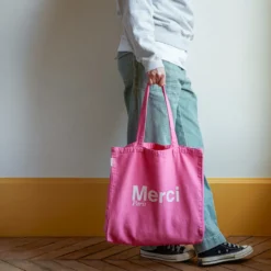 Merci - Tote Bag en coton - Rose & Écru