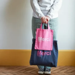 Merci - Tote Bag en coton - Rose & Écru