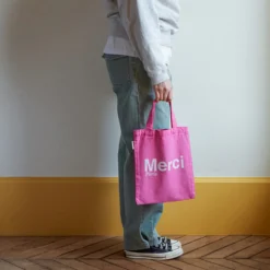 Merci - Tote Bag en coton - Rose & Écru