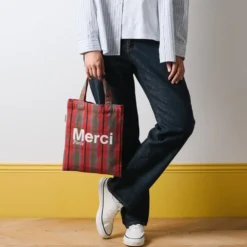 Merci - Tote Bag en coton - Rose, Vert & Crème