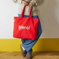 Merci - Tote Bag en coton - Rouge & Ecru