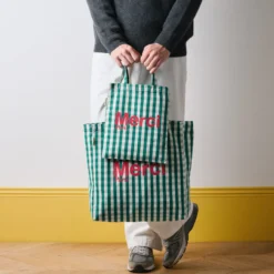 Merci - Tote Bag en coton - Vert, Crème & Rose