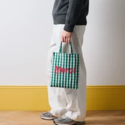 Merci - Tote Bag en coton - Vert, Crème & Rose