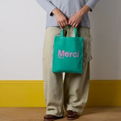 Merci - Tote Bag en coton - Vert & Rose
