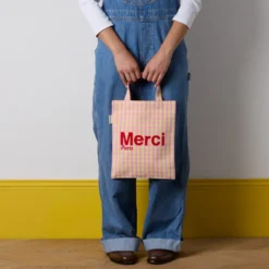 Merci - Tote Bag en coton Vichy - Rose & Jaune