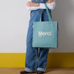 Merci - Tote Bag en coton Vichy - Vert & Lila