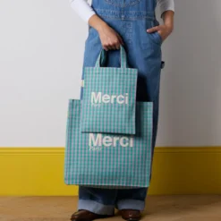Merci - Tote Bag en coton Vichy - Vert & Lila