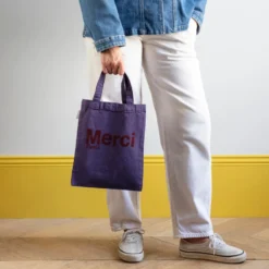 Merci - Tote Bag en coton - Violet & Bordeaux