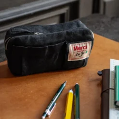 Merci - Trousse en lin lavé - Bleu Encre