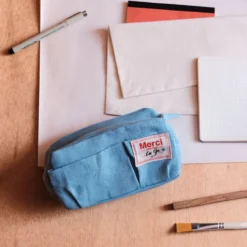 Merci - Trousse en lin lavé - Bleu Primaire