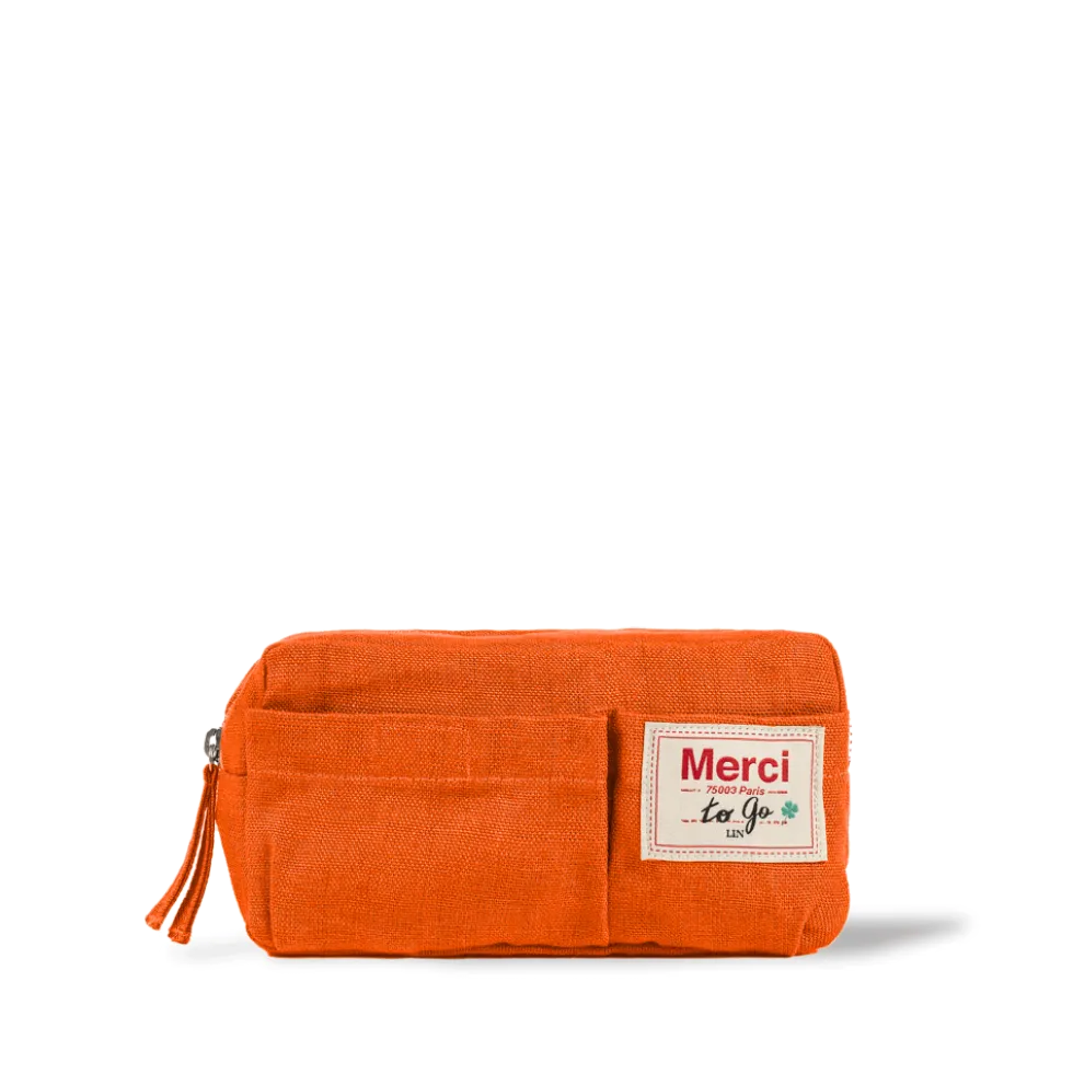 Merci - Trousse en lin lavé - Orange Zeste