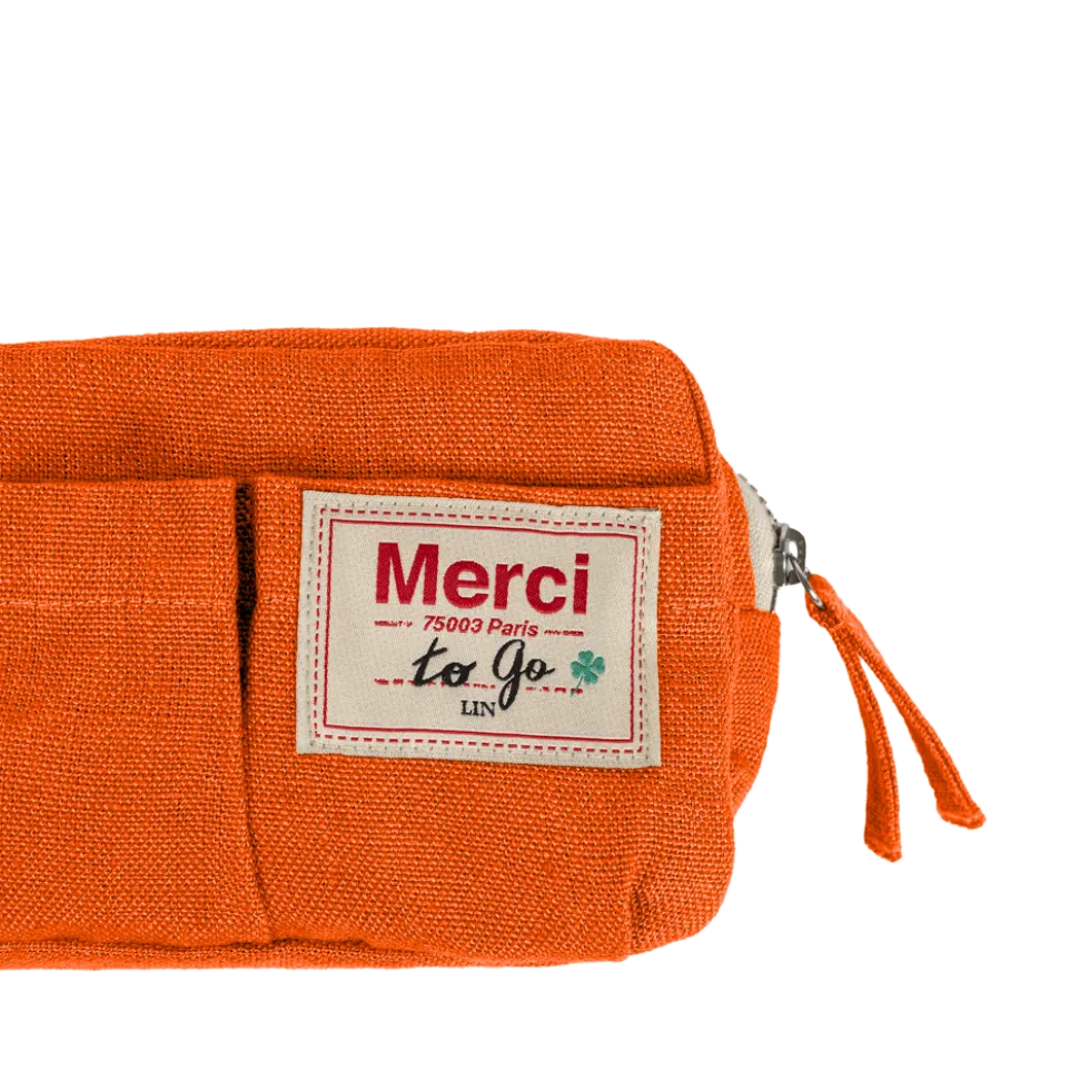 Merci - Trousse en lin lavé - Orange Zeste