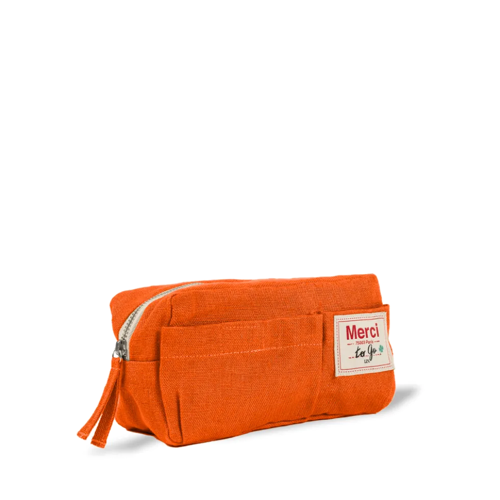 Merci - Trousse en lin lavé - Orange Zeste