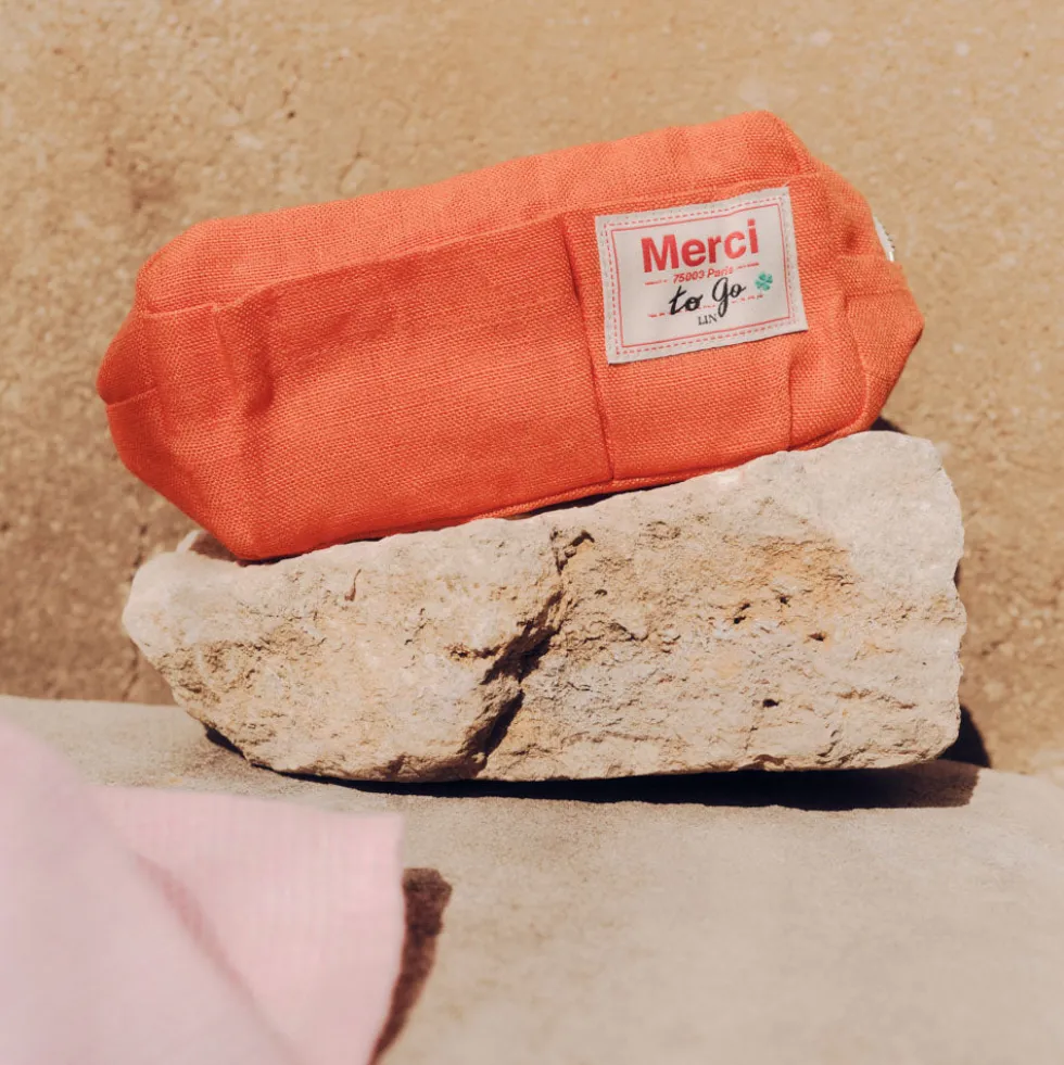 Merci - Trousse en lin lavé - Orange Zeste