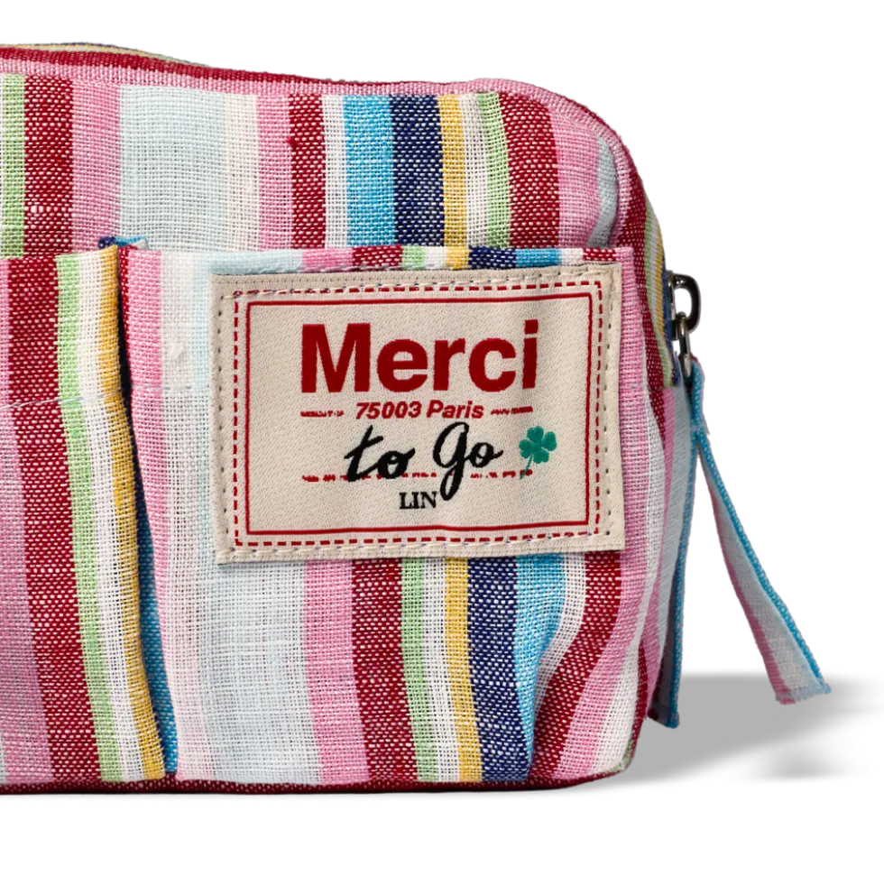 Merci - Trousse en lin lavé - Rayures Parasol