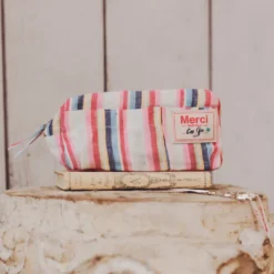 Merci - Trousse en lin lavé - Rayures Parasol