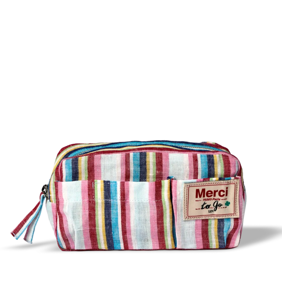 Merci - Trousse en lin lavé - Rayures Parasol