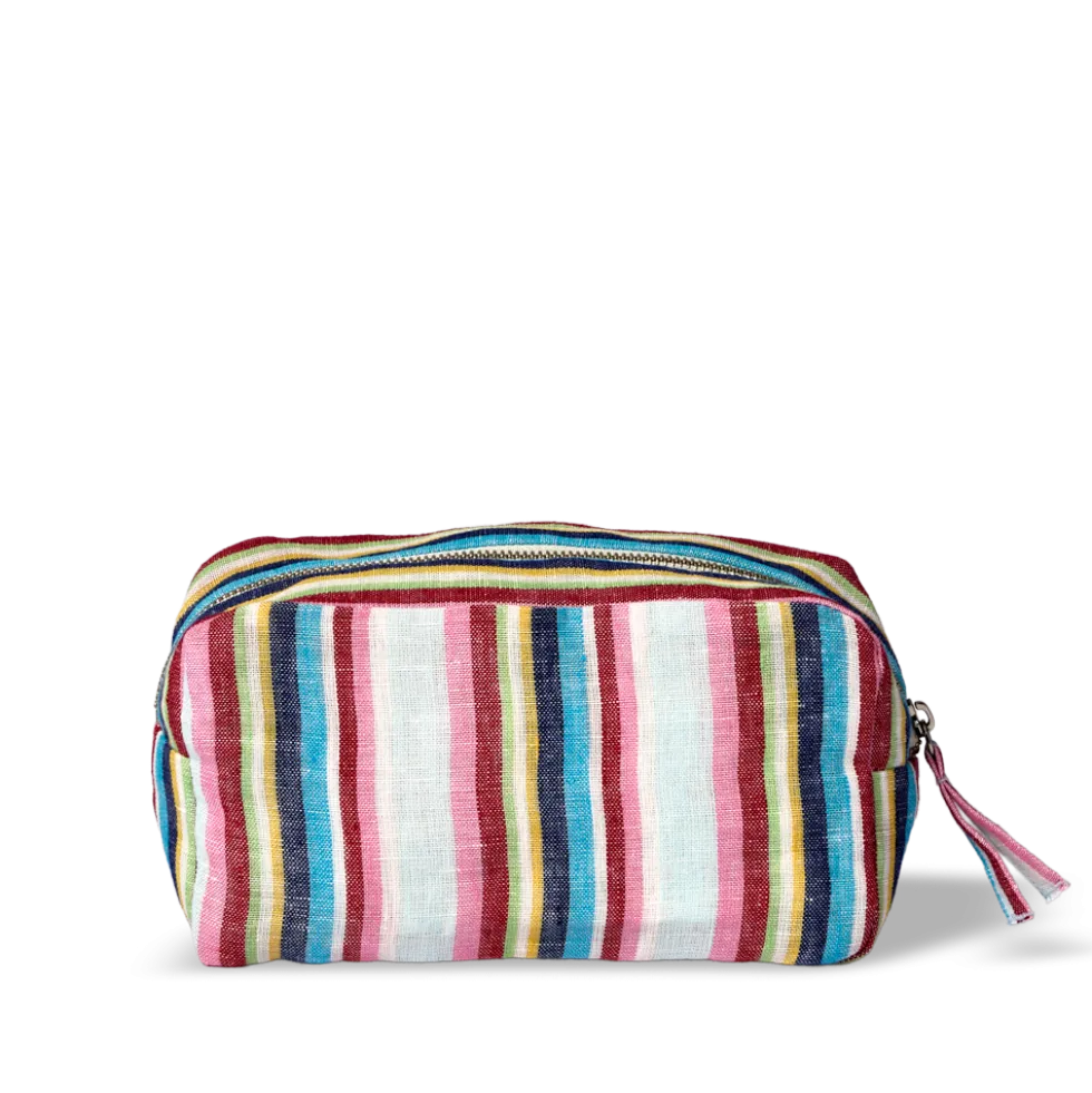 Merci - Trousse en lin lavé - Rayures Parasol
