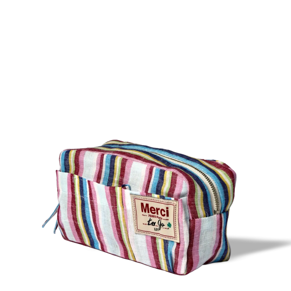 Merci - Trousse en lin lavé - Rayures Parasol