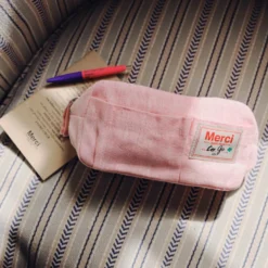 Merci - Trousse en lin lavé - Rose Granité