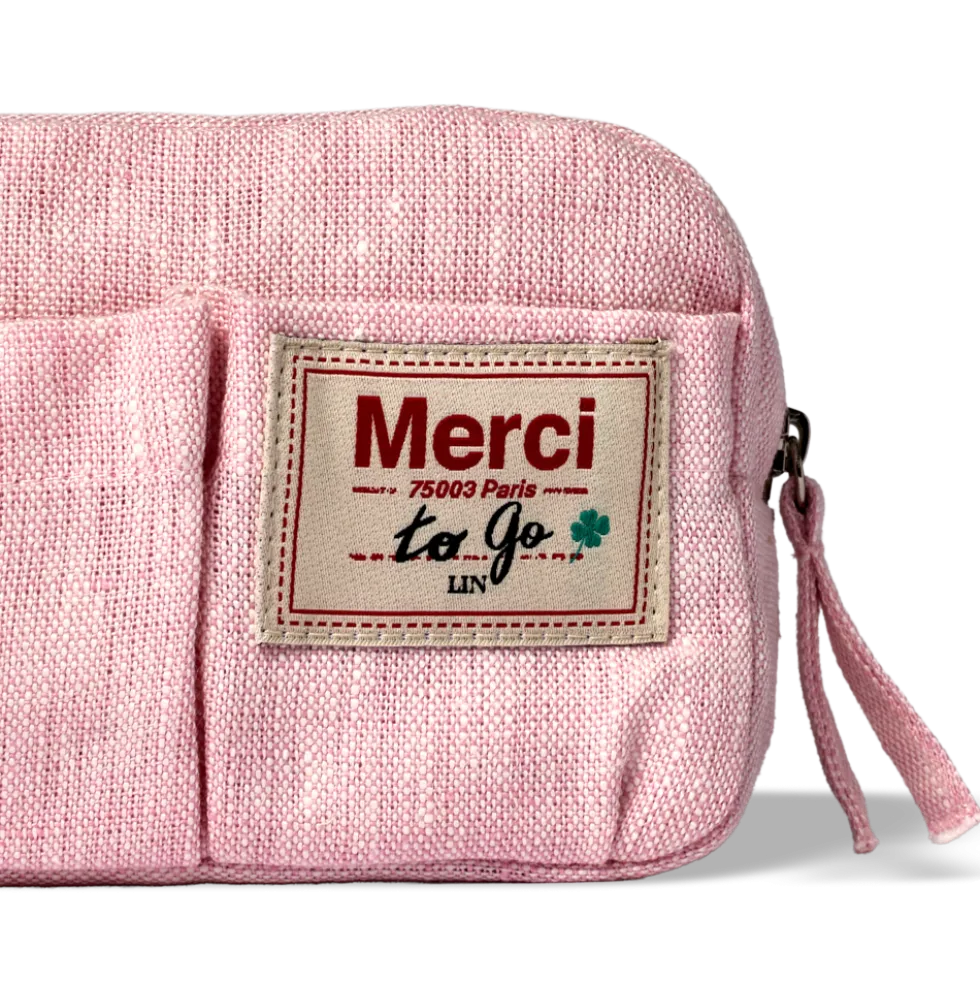 Merci - Trousse en lin lavé - Rose Granité