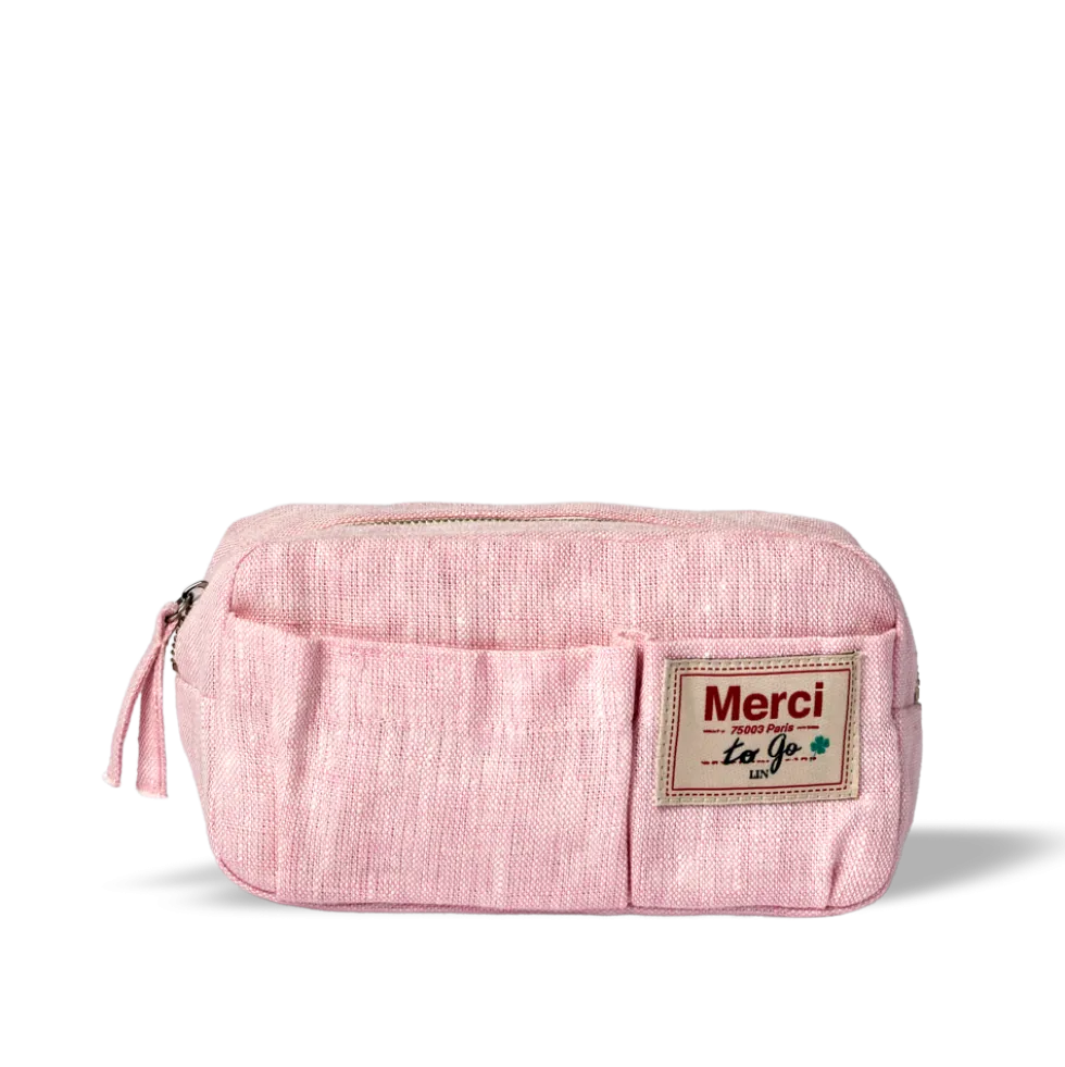 Merci - Trousse en lin lavé - Rose Granité