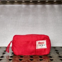 Merci - Trousse en lin lavé - Rouge Vermillon