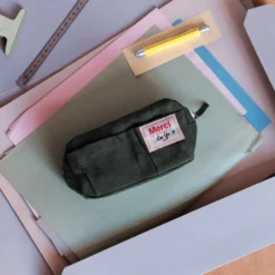 Merci - Trousse en lin lavé - Vert Oxyde