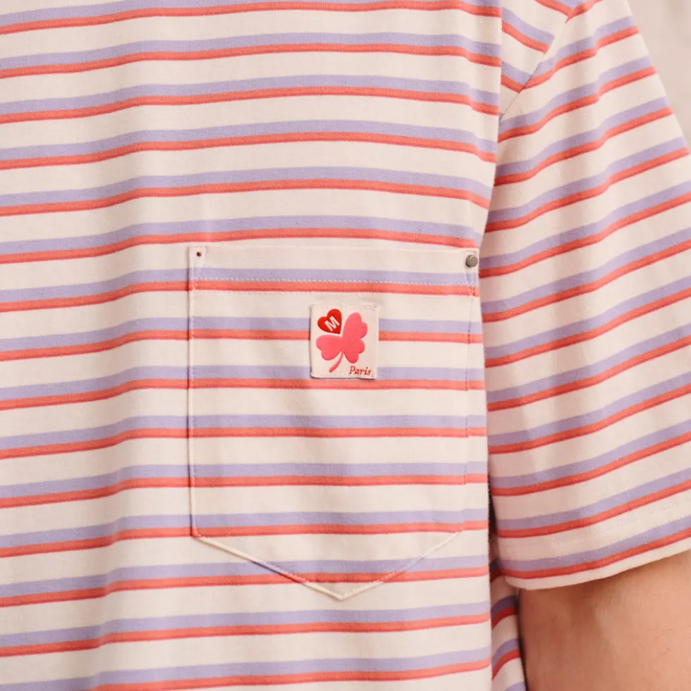 Merci - T-Shirt Vadim Rayé - Blanc & Mauve