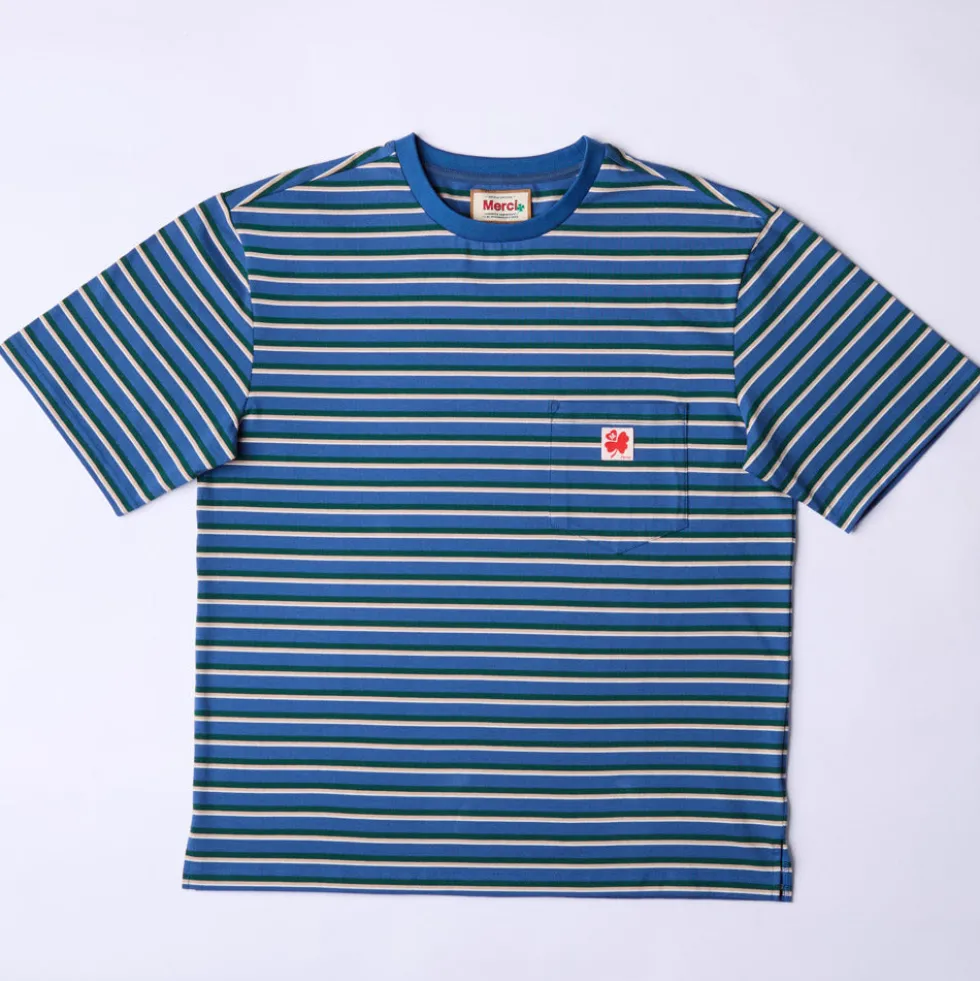 Merci - T-Shirt Vadim Rayé - Indigo & Vert